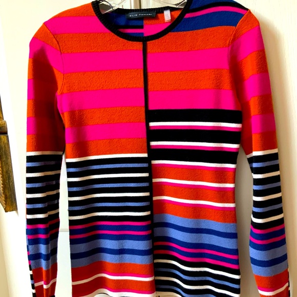 ELIE TAHARI THE SELINA GARDEN STRIPED CREWNECK SWEATER IN SIZE SMALL - Picture 1 of 16